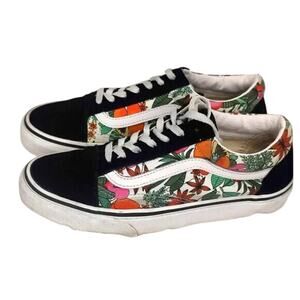 Floral Vans Black White Skate Shoes Size US 7